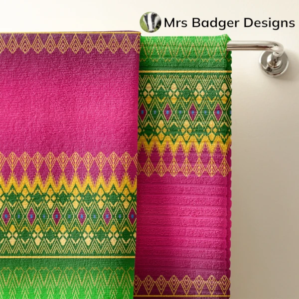 towel pink thai silk pattern design mrs badger designs