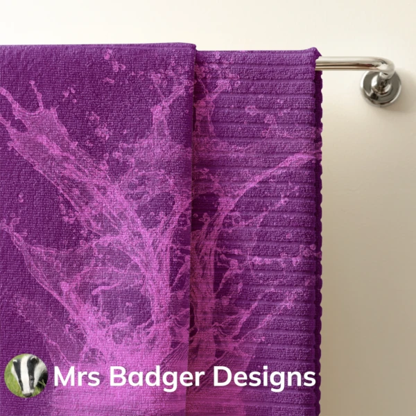 towel contemporary art water splash dark purple 