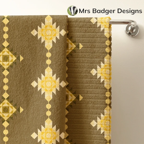 towel yellow geometric windchimes design mrs badger designs